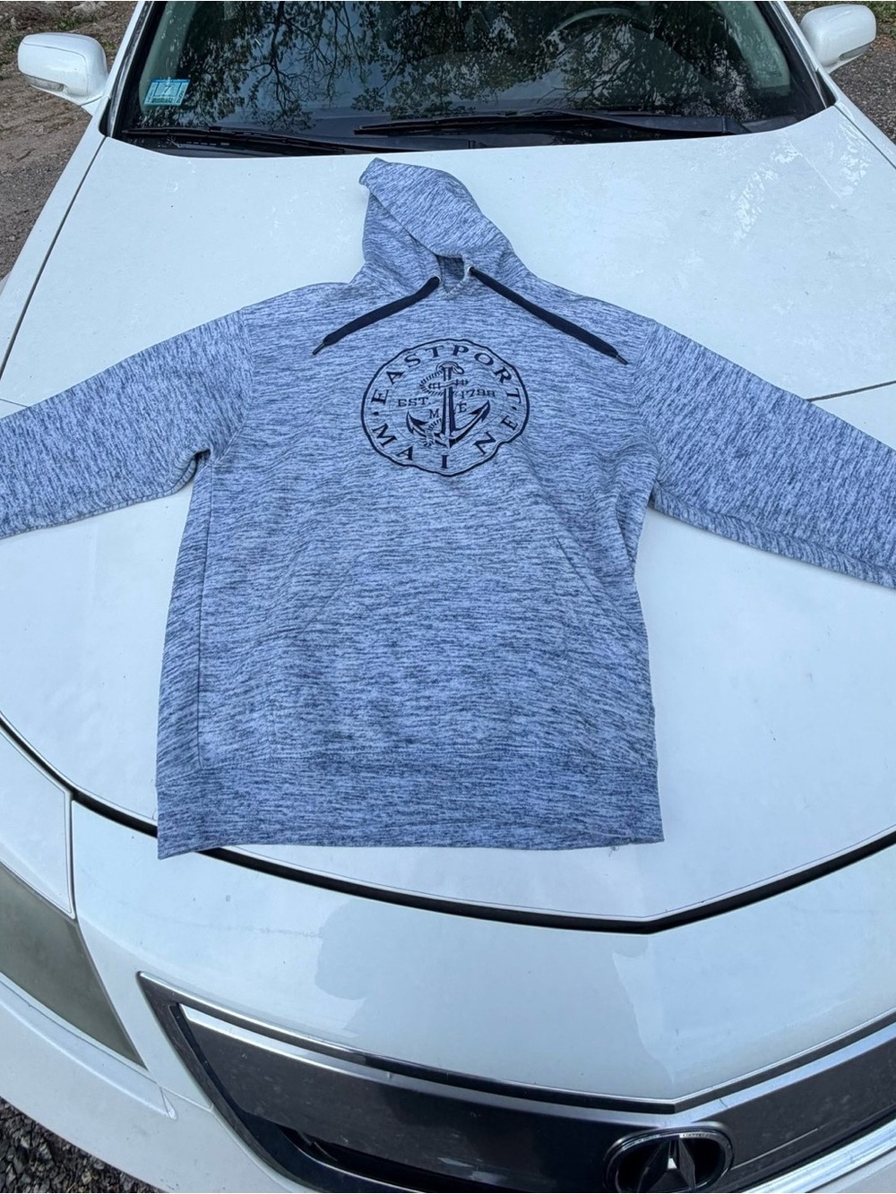 Men's gray east port Maine hoodie